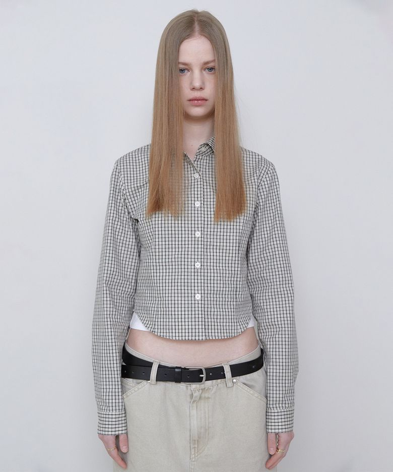 CHECK CROP SHIRTS [BEIGE]