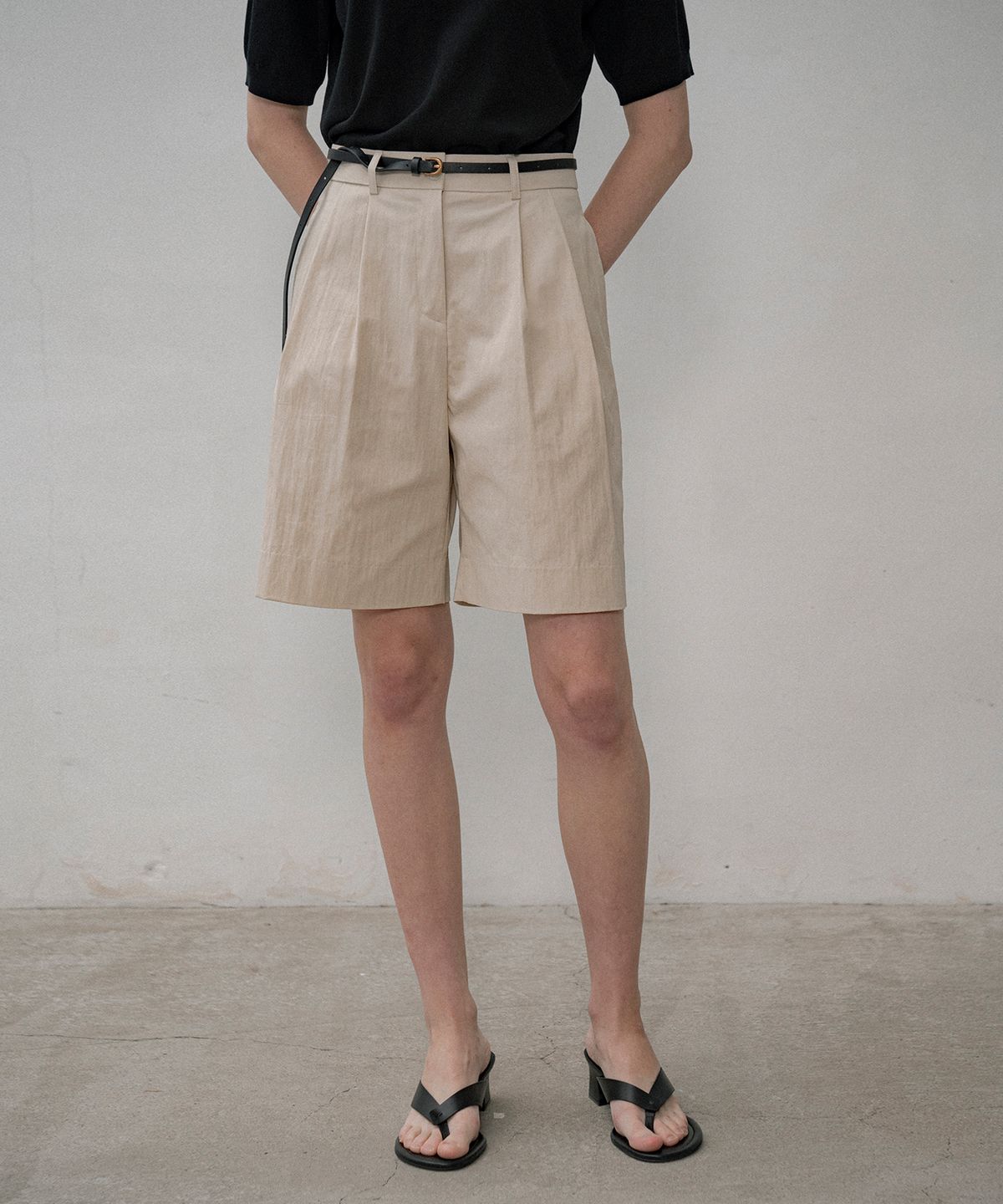시야쥬(SIYAZU) SIPT7150 프렌치 와샤 5부 팬츠_Light beige