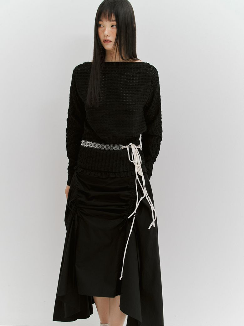WAVE JACQUARD OFF-SHOULDER TOP - BLACK