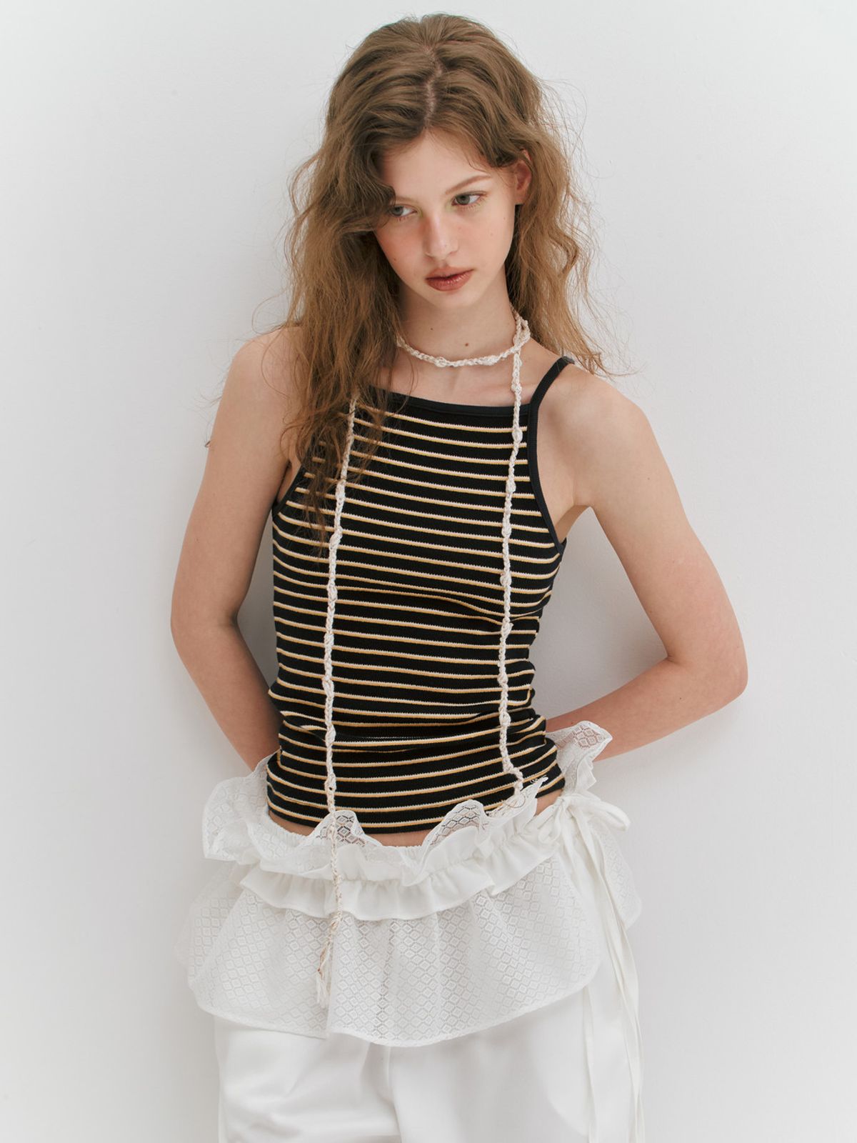 민더리(MEENDERI) MIXED STRIPE RIBBED SLEEVELESS - NAVY