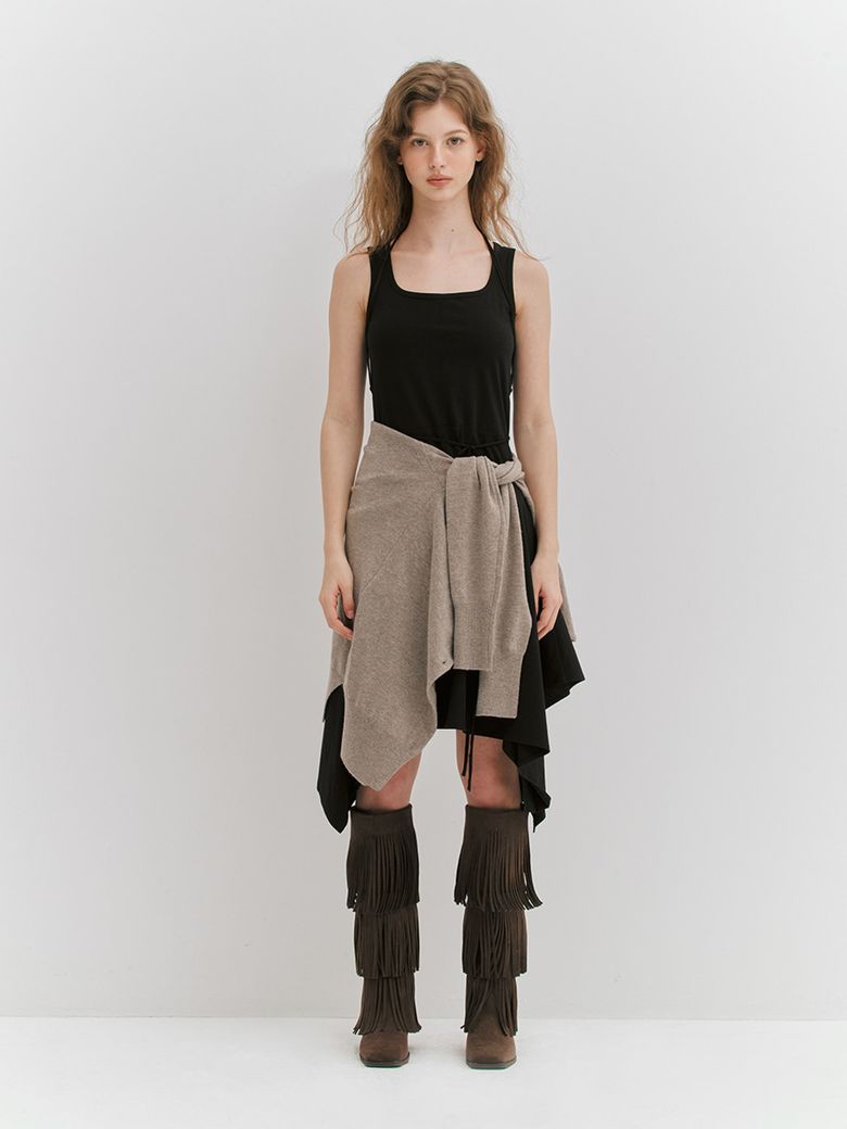 STRAP CUTTING JERSEY DRESS - BLACK