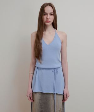 LAYERED HALTER NECK KNIT - SKY