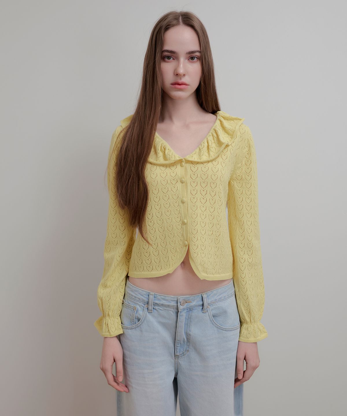 아옵트(AOPT) HEART RUFFLE SKASHI CARDIGAN - YELLOW