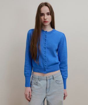 COVERED BUTTON PUFF CARDIGAN - BLUE