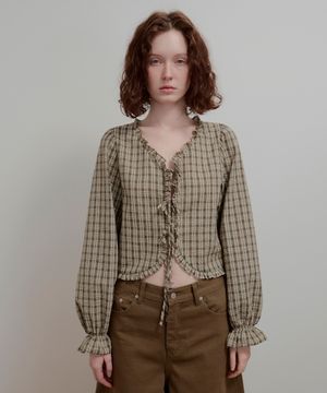 RUFFLE RIBBON BLOUSE - CHECK