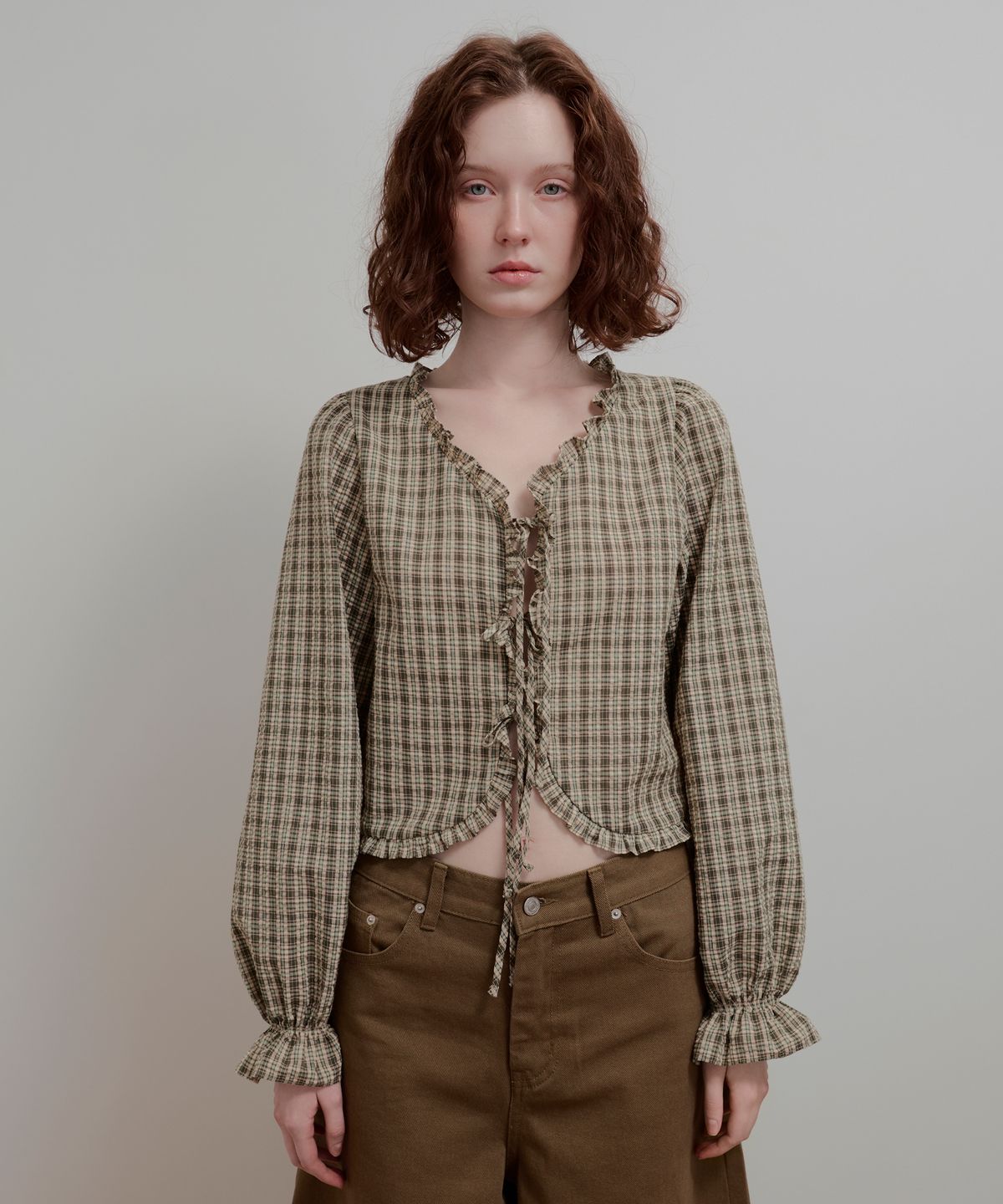 아옵트(AOPT) RUFFLE RIBBON BLOUSE - CHECK