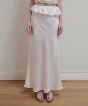 BALLOON DETAIL SATIN SKIRT - WHITE