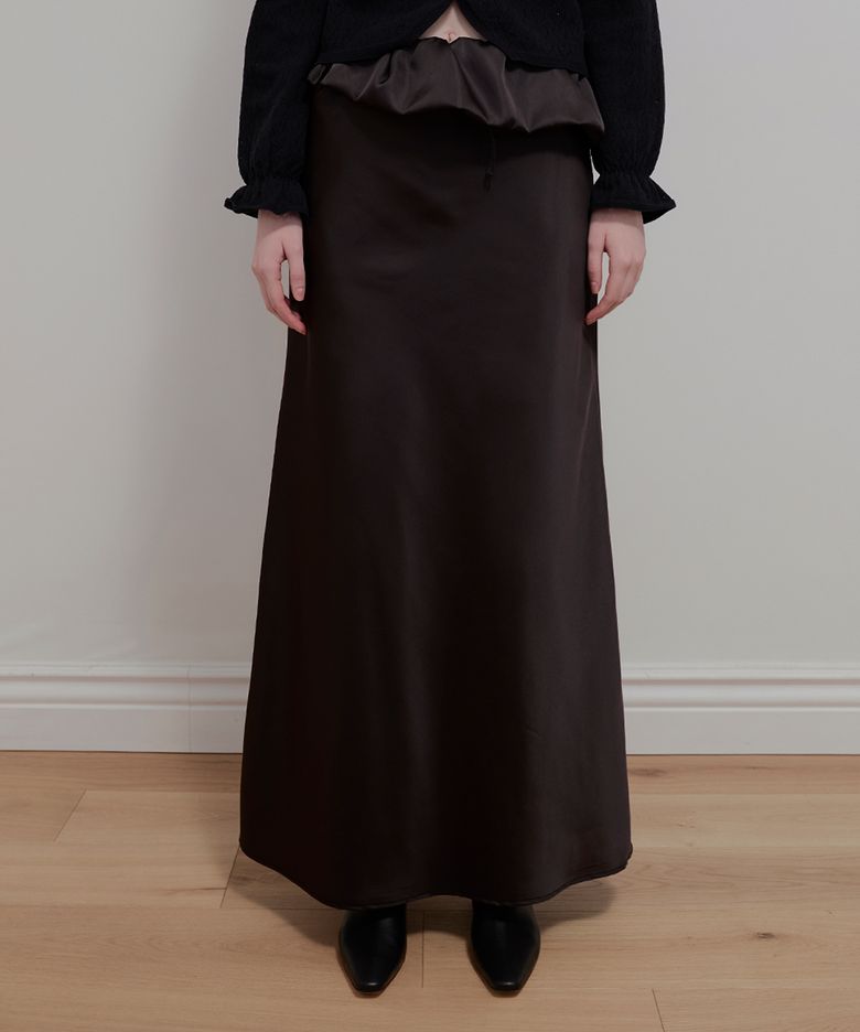 BALLOON DETAIL SATIN SKIRT - BLACK