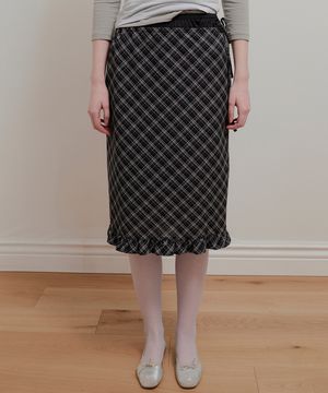FRILL LAYERED CHECK SKIRT - BLACK