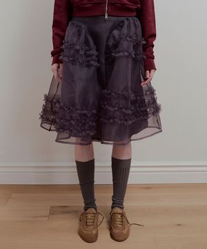 ORGANZA FRILL LAYERED SKIRT - CHARCOAL