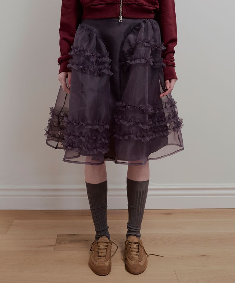 ORGANZA FRILL LAYERED SKIRT - CHARCOAL