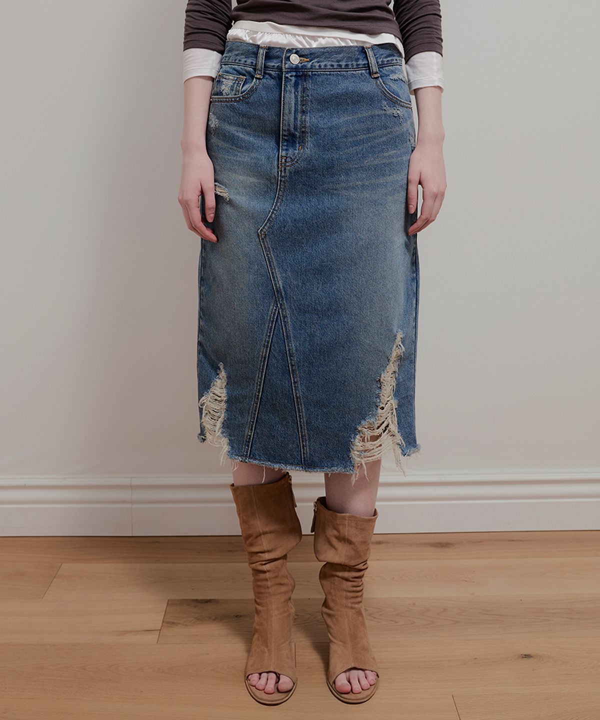 아옵트(AOPT) VINTAGE WASHED DENIM SKIRT - BLUE