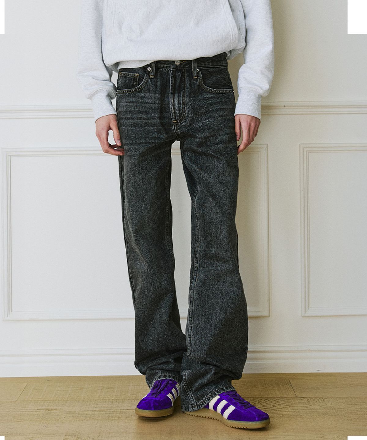 그린버터(GREENBUTTER) Wide Denim Pants (Washed Black)