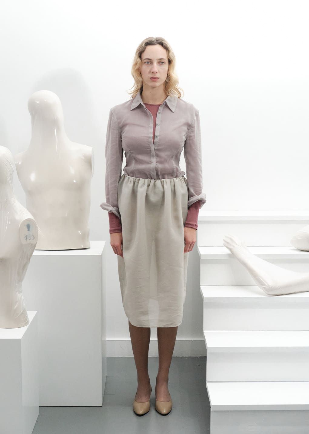 【AMOMENTO】25ss shirring organza skirt Shirring Organza Skirt in Beige - Amomento | Afura Store
