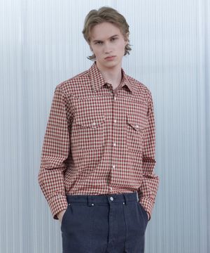루즈핏 체크 웨스턴 셔츠 레드