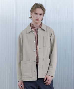 오버사이즈 카치온 코튼 워크 자켓 베이지