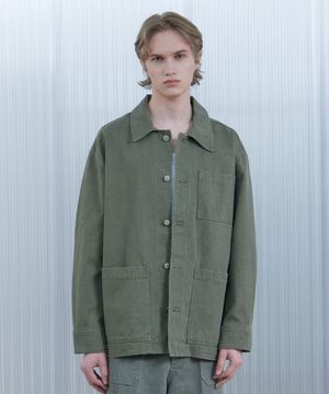 오버사이즈 카치온 코튼 워크 자켓 카키