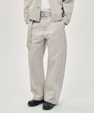워시드 커빙 벨트 팬츠 (LIGHT GRAY)