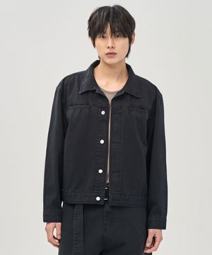 워시드 크롭 트러커 자켓 (BLACK)