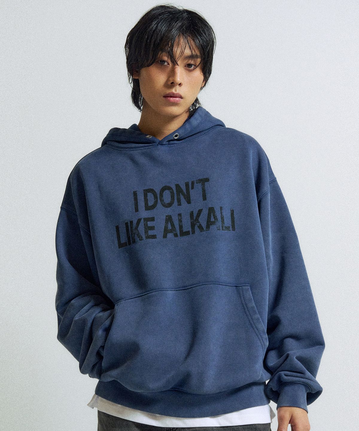 슬로우애시드(SLOWACID) 워시드 ALKALI 후디 [블루]