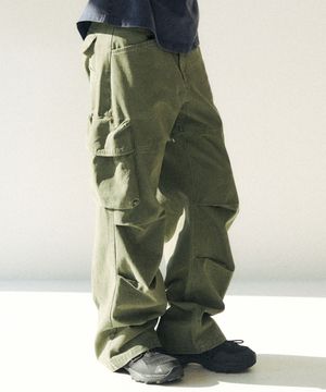다이드 코튼 와이드 카고 팬츠 [카키]