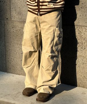 다이드 코튼 와이드 카고 팬츠 [베이지]