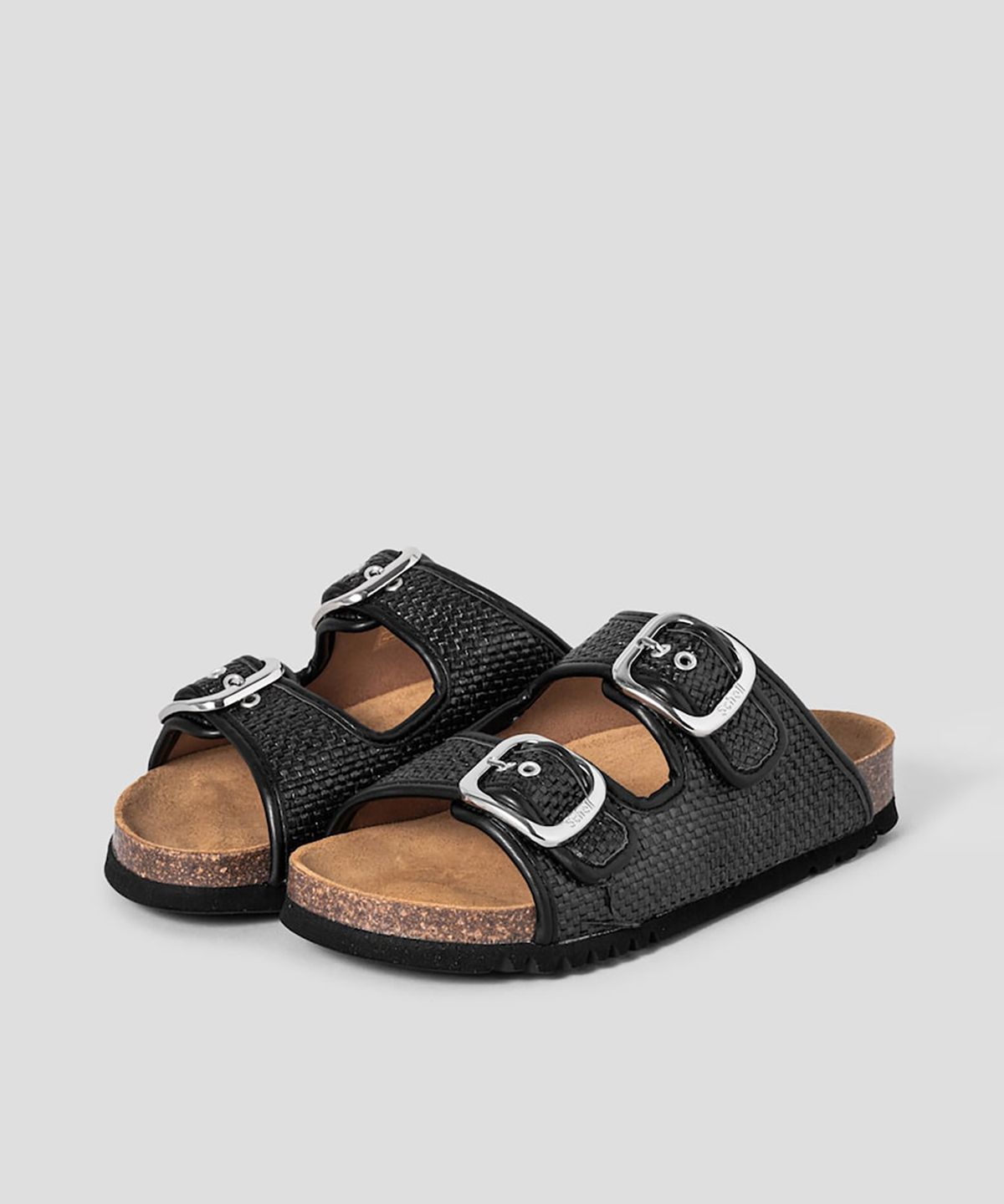 숄(SCHOLL) (WOMEN) 코르크 투스트랩 라피아 샌들  블랙 (HH54K2C135)