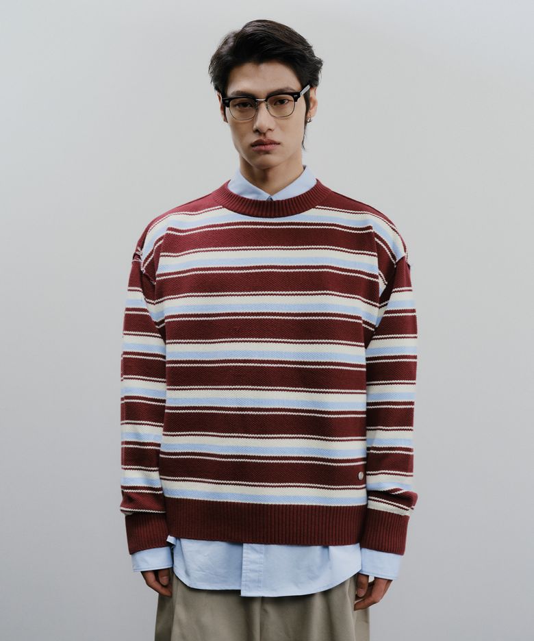MULTI STRIPE KNIT Burgundy