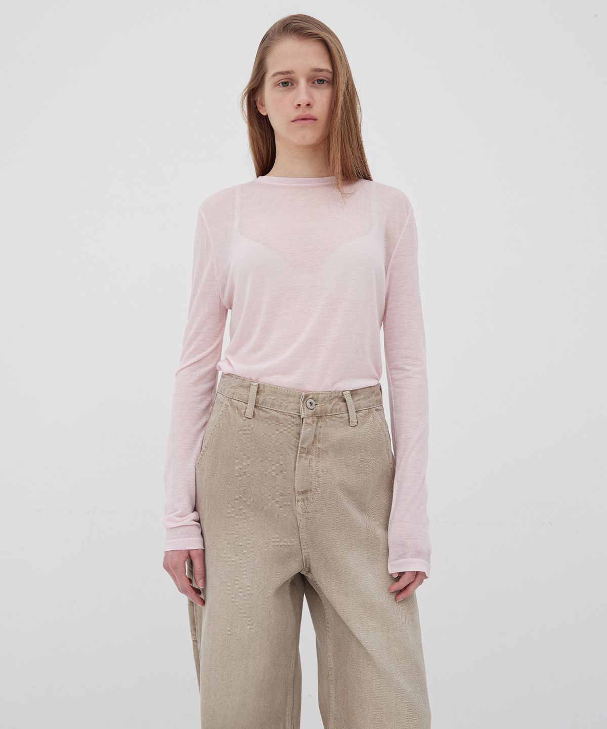 르바(LEVAR) Layered Long Sleeve T-shirt - Soft Pink