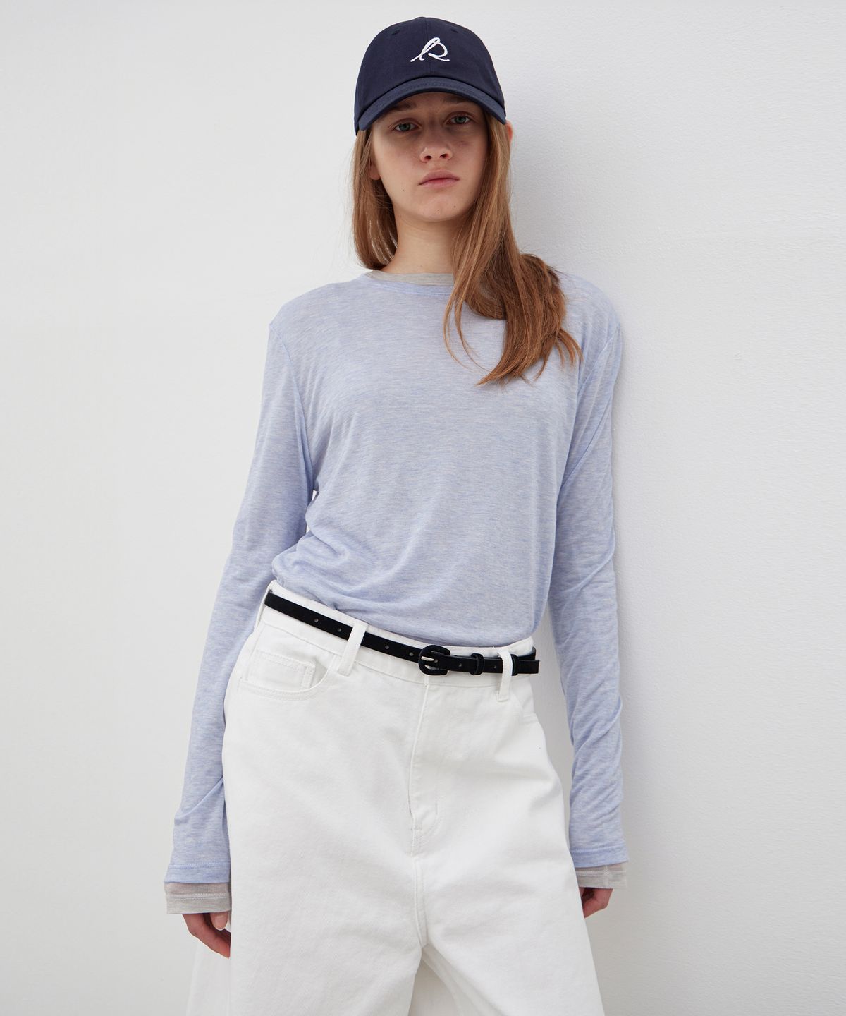 르바(LEVAR) Layered Long Sleeve T-shirt - Melange Blue