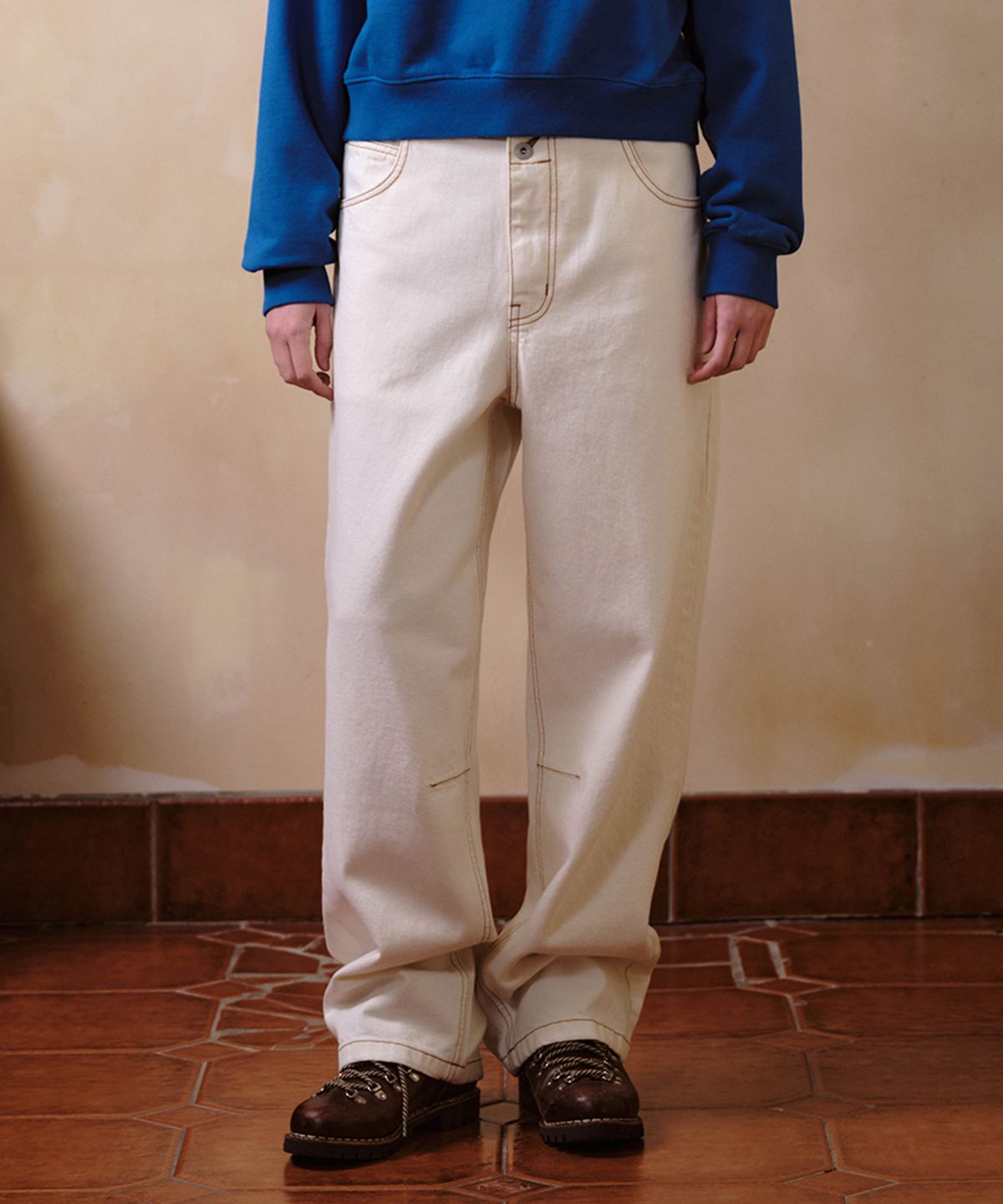 헬로 선라이즈(HELLO SUNRISE) Washed Two Button Denim Pants_Ivory