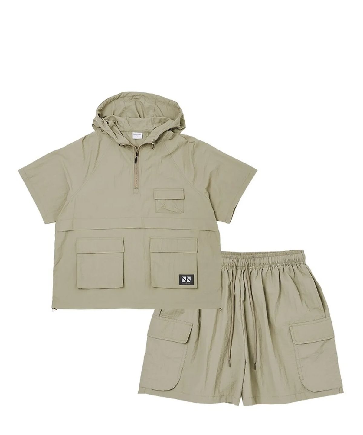 꼼소넛(COMSONNOT) Hoody Anorak Half Set-up(Khaki) CSOs-010 [Unisex]