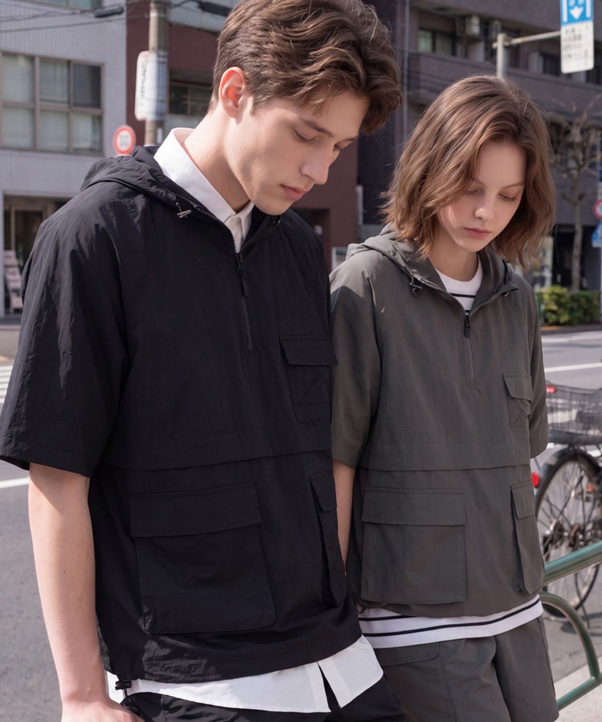꼼소넛(COMSONNOT) Hoody Anorak Half Set-up(Black) CSOs-010 [Unisex]