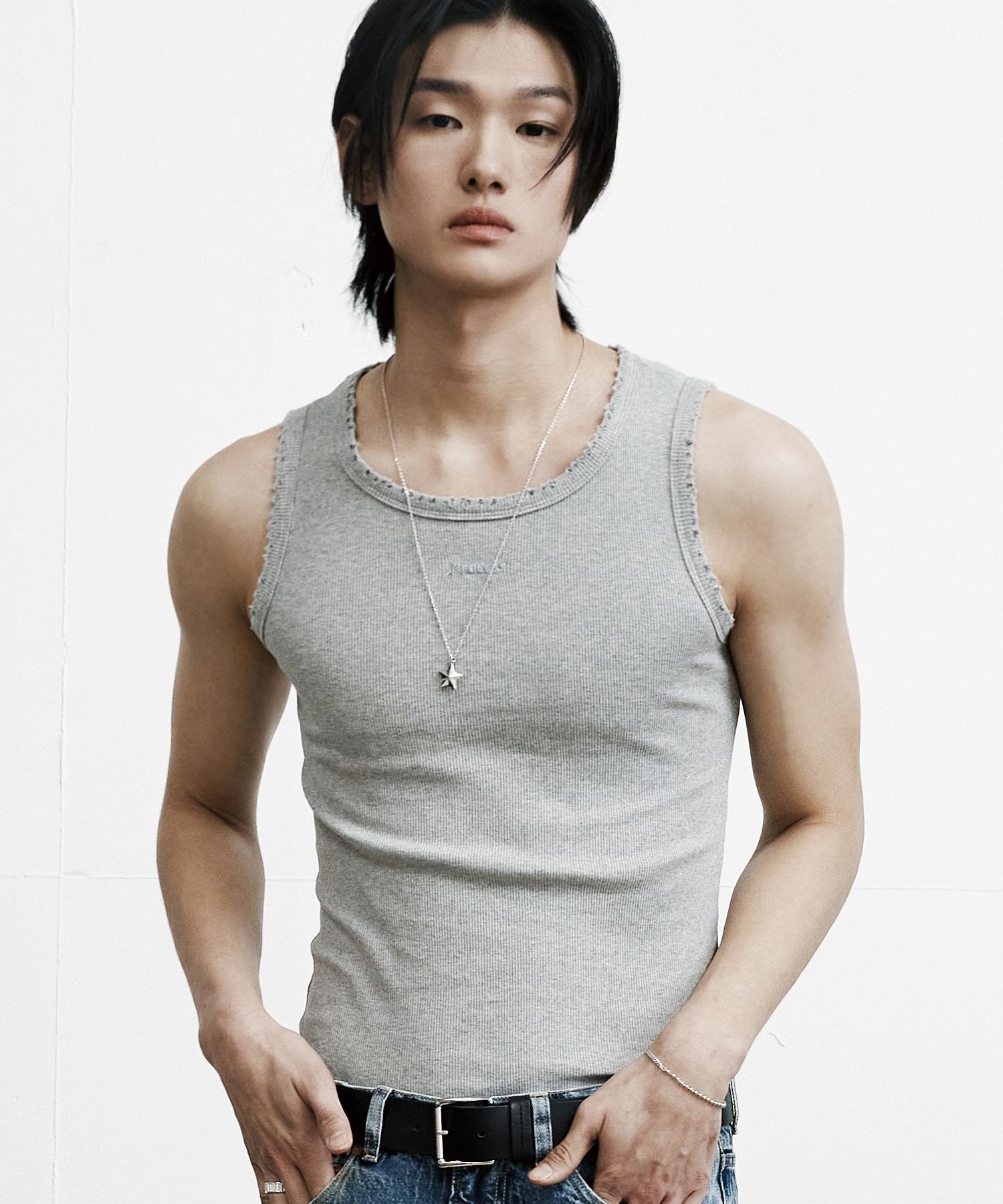 タンクトップ [LANARCH][0047] Destroyed Logo Sleeveless (CG) MUSINSA | PROCESS Destroyed Logo Sleeveless - Melange Grey