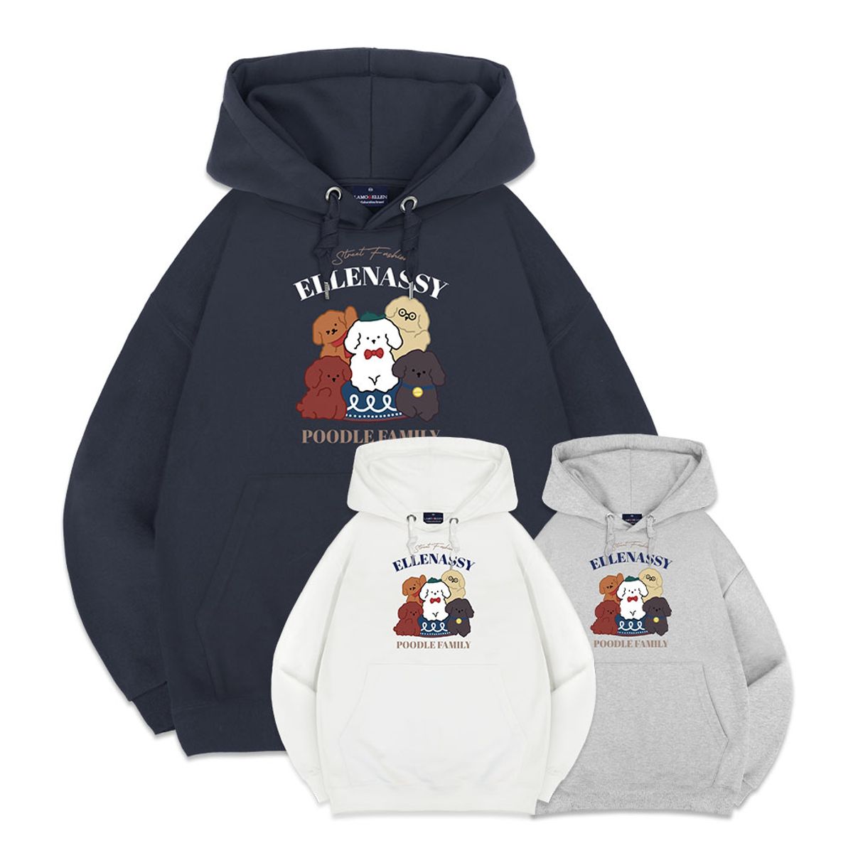엘런아시(ELLENASSY) 푸들패밀리 오버핏 후드티