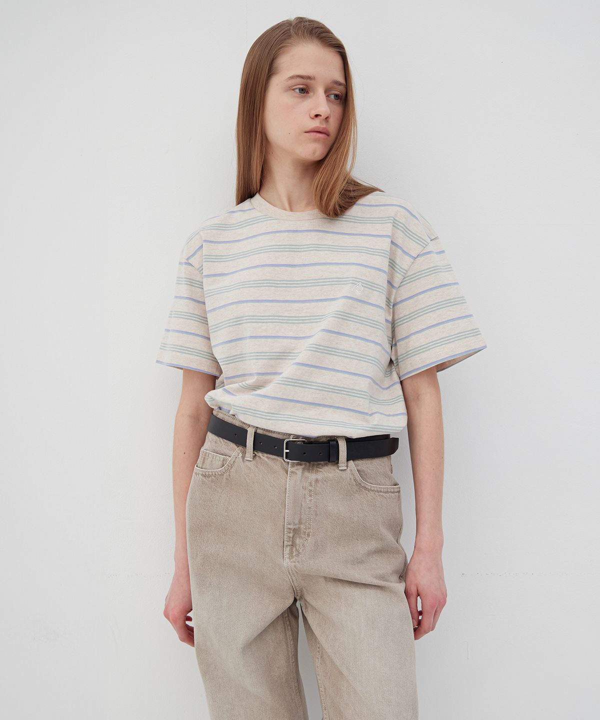 르바(LEVAR) Bliss Stripe Cotton T-shirt - Multi Mint