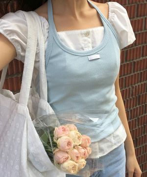 레터즈 라벨 홀터넥 탑 ( 스카이블루 )