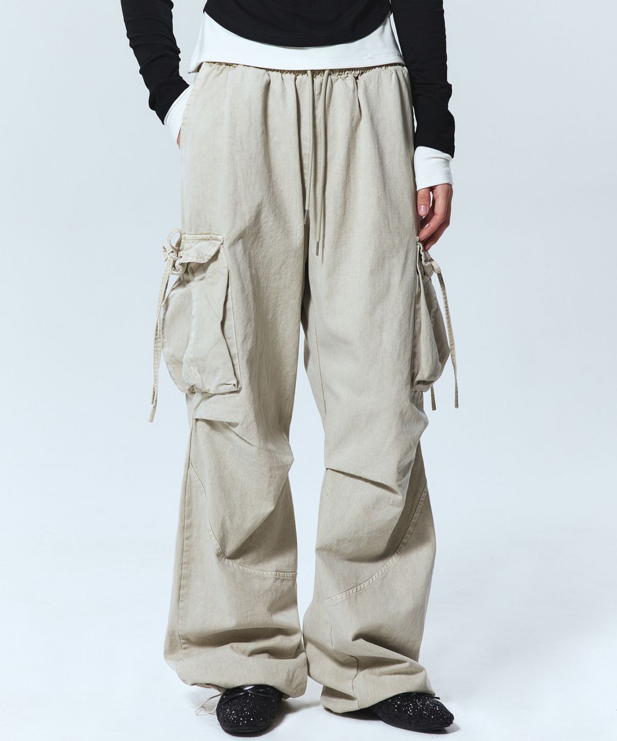 닉앤니콜(NICK&NICOLE) VINTAGE CARGO STRING WIDE PANTS_BEIGE