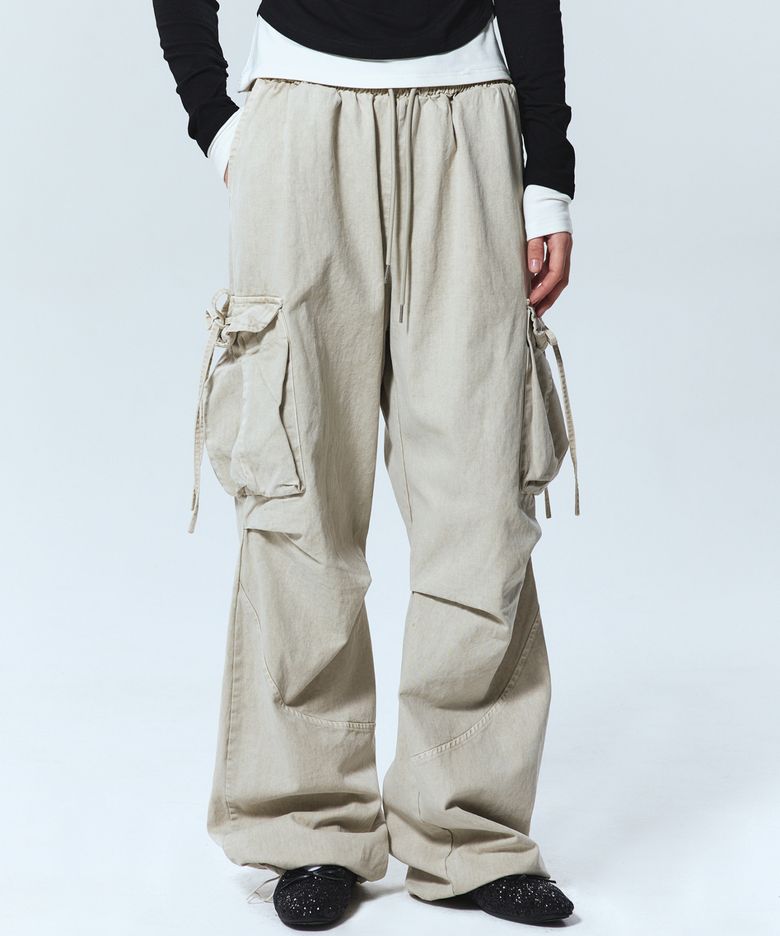 VINTAGE CARGO STRING WIDE PANTS_BEIGE