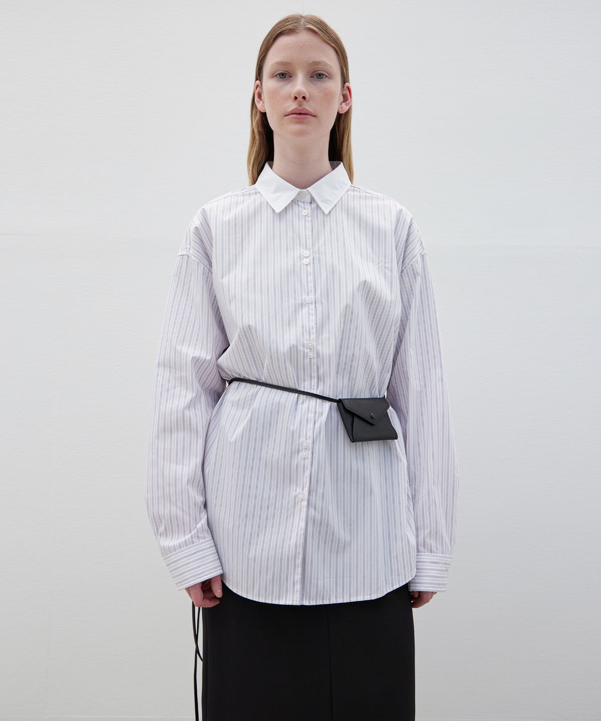 르바(LEVAR) Stripe Cotton Relaxed Shirt - White/Grey