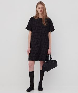 Flower-jacqaurd Mini Dress - Black