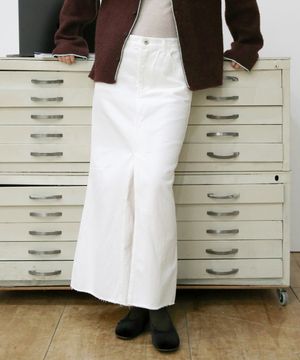 Front Slit Denim Maxi Skirt - Off White