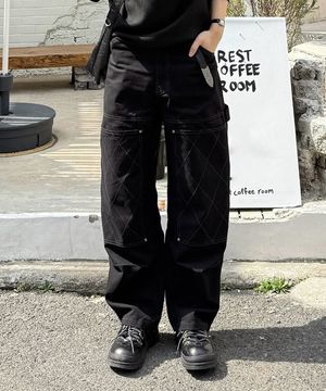 허니콤 더블니 워크 팬츠_블랙