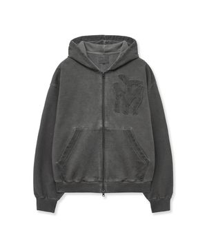 두들 로고 워시드 후드 집업_차콜