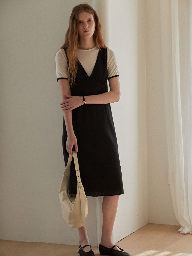 V-neck layered dress - Black