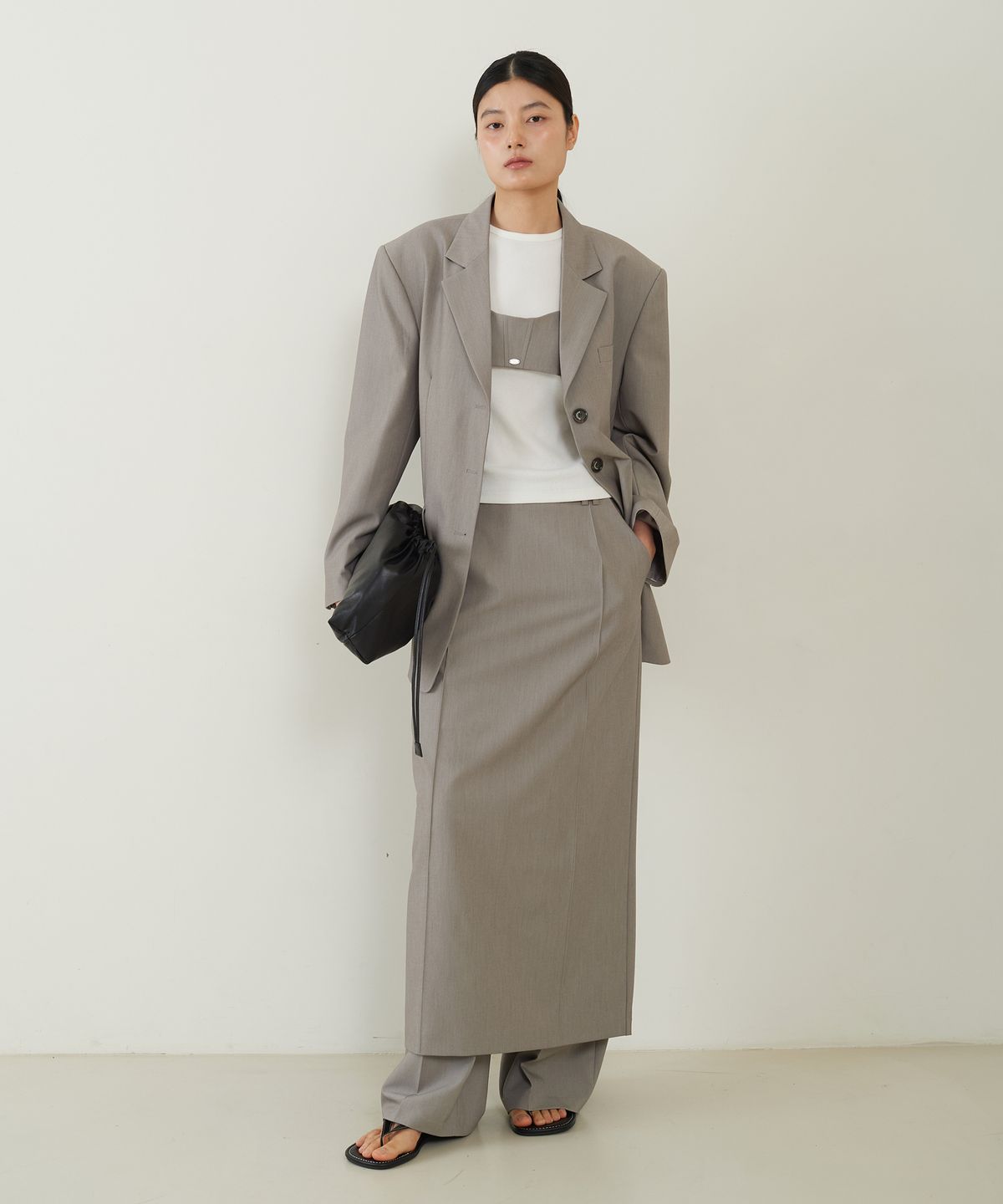 프롬웨얼(FROMWHERE) Tucked Pencil Maxi Skirt Gray