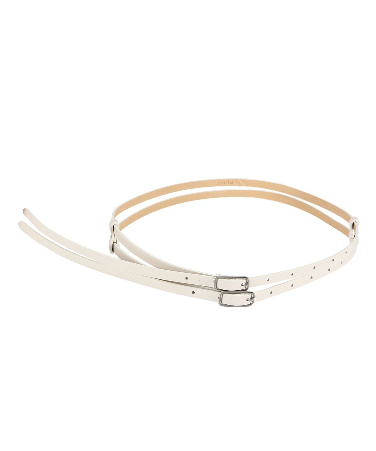 더포르타(THEPORTA) TWIN BUCKLE THIN LEATHER BELT, IVORY