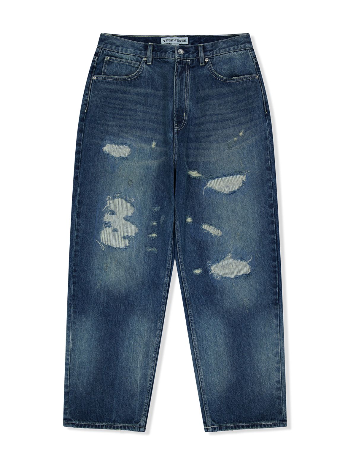 예스아이씨(YESEYESEE) Distressed 5 Pockets Denim Pants Medium Indigo