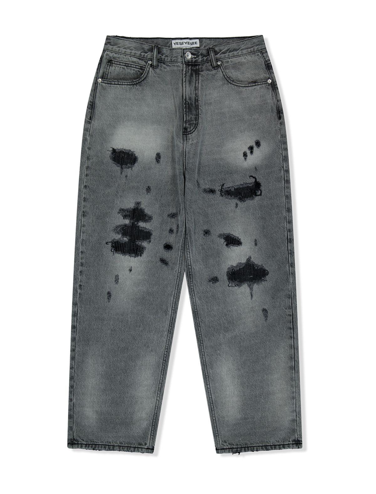 예스아이씨(YESEYESEE) Distressed 5 Pockets Denim Pants Bleached Black