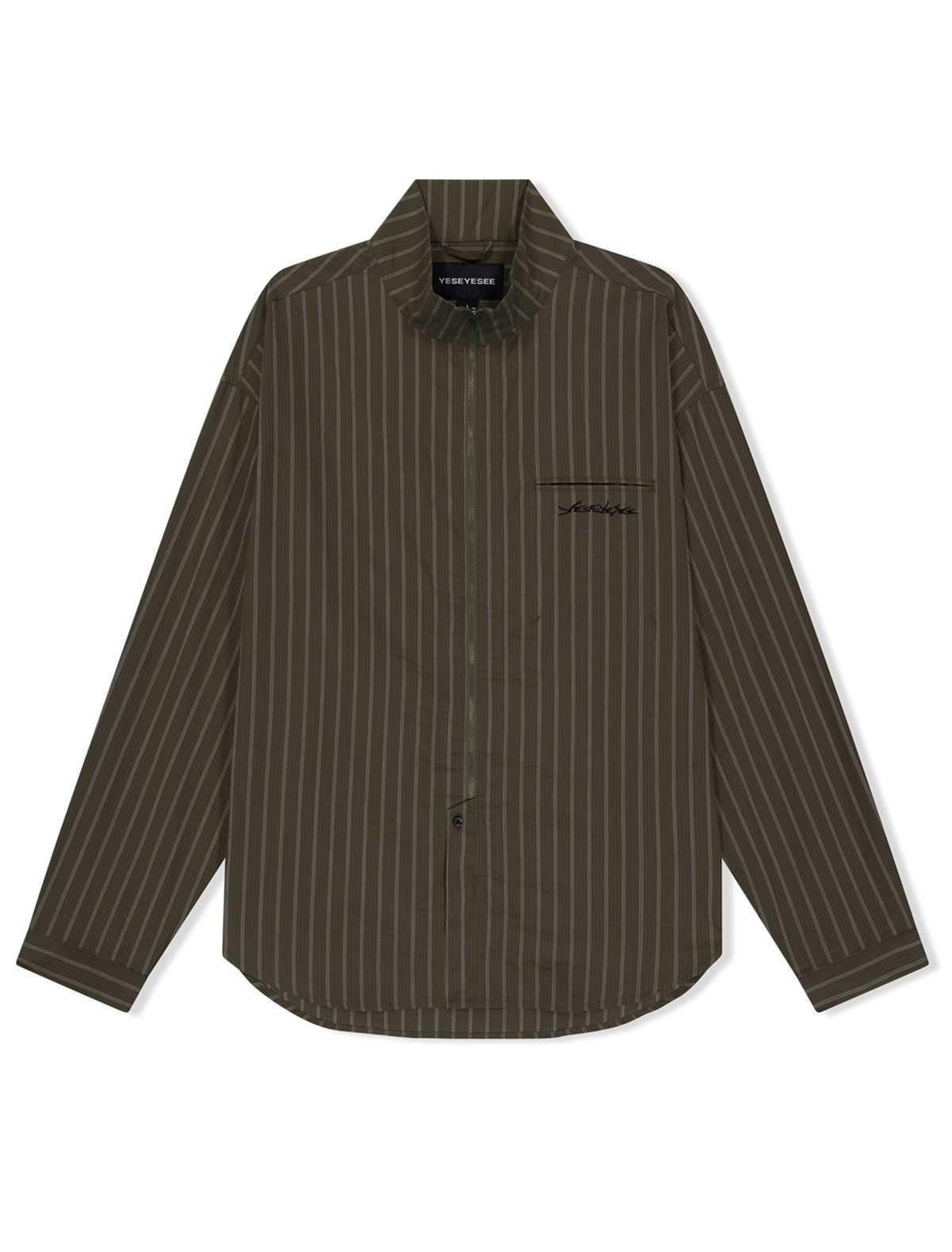 예스아이씨(YESEYESEE) Hi Neck Two Way Zip Up Shirt Brown